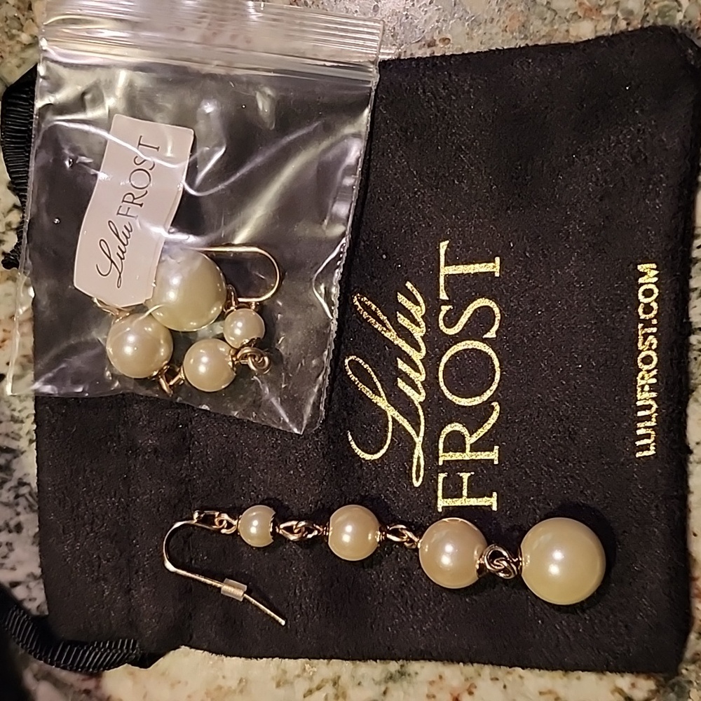 Neiman Marcus Lulu Frost Glass Pearl Brass Drop Earrings